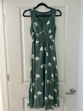 Madewell Green Floral Daisy Button Front Midi Dress Size 00